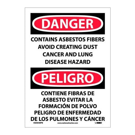 National Marker Co Bilingual Vinyl Sign - Danger Contains Asbestos Fibers Avoid Creating Dust ESD640PB